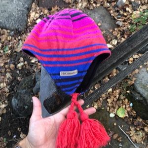 Columbia Striped Red Tassel Youth O/S Winter Hat